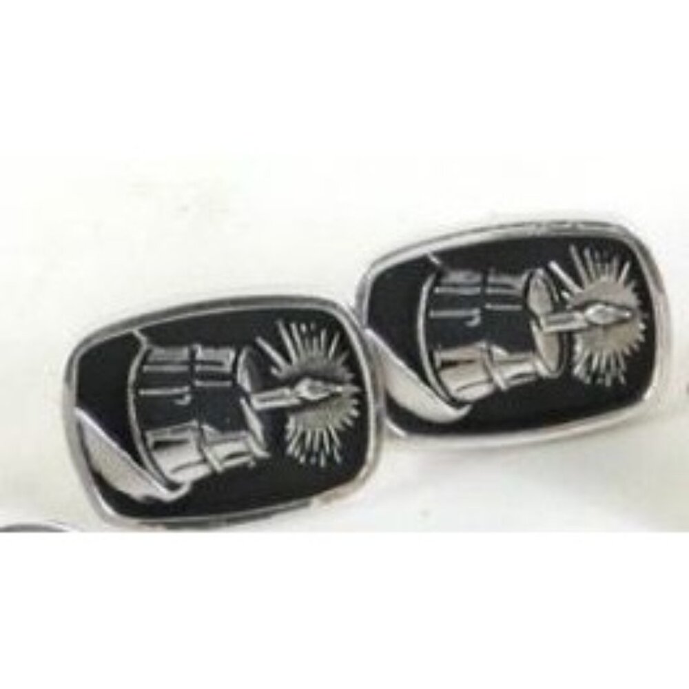 Vintage Black Enamel & Silver-Toned Cufflinks With Candle Design-3/4”L x 1/2”W